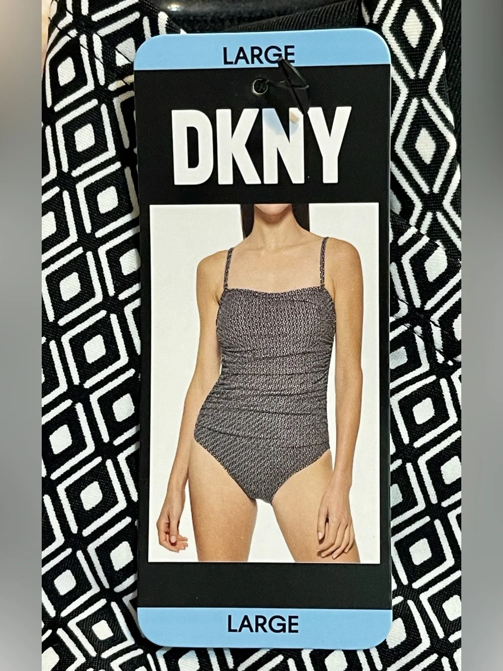 DNKY Black & White Strapless / Removable Straps One-Piece Swimsuit (L) New - Picture 10 of 13